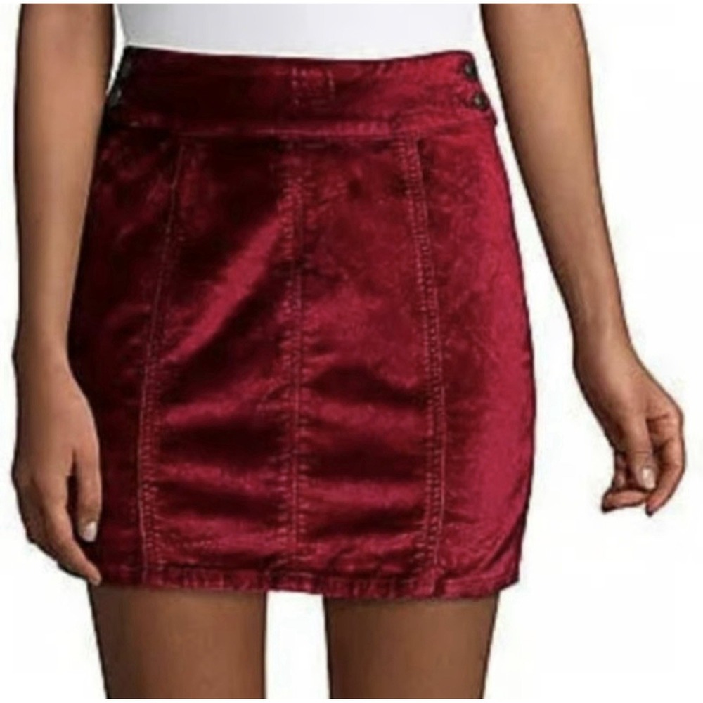Free People Velvet Mini Skirt Women's Size 31‎ Burgundy Holidays Outdoor Classic